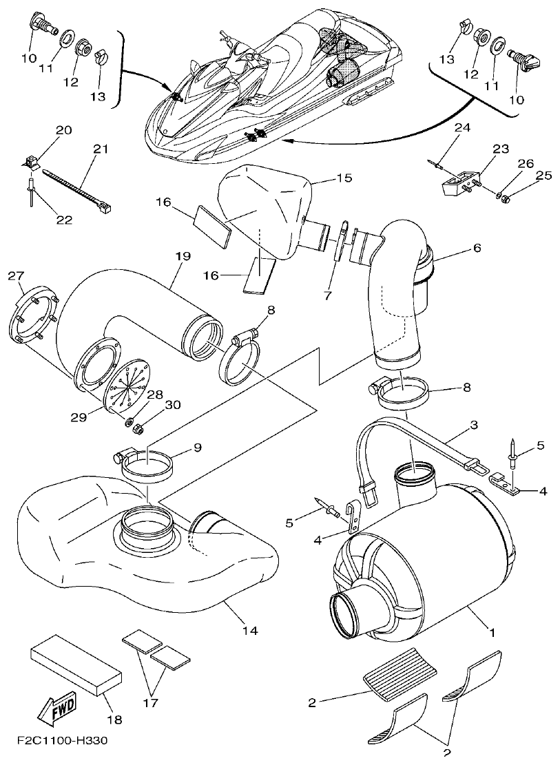 Yamaha GX18 EXHAUST 3 parts diagram
